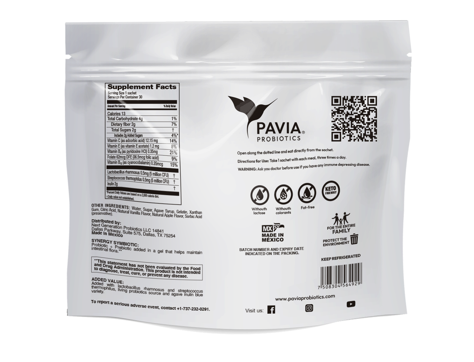 FreeTx | Live Probiotics with fiber Helps Improve Digestion Contains 30 single serve packets | Apple flavor